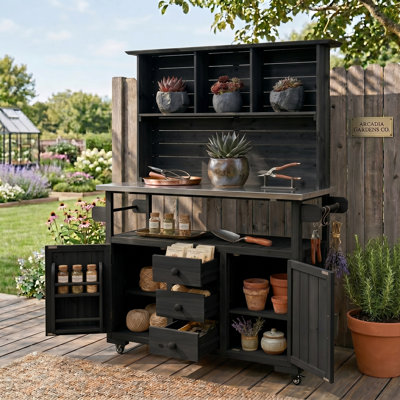 65"H X 47.2"W X 19.3"D Outdoor Kitchen Island With Stainless Steel Top, Mobile Grill Prep Table With 3 Drawers & Gas Tank Access