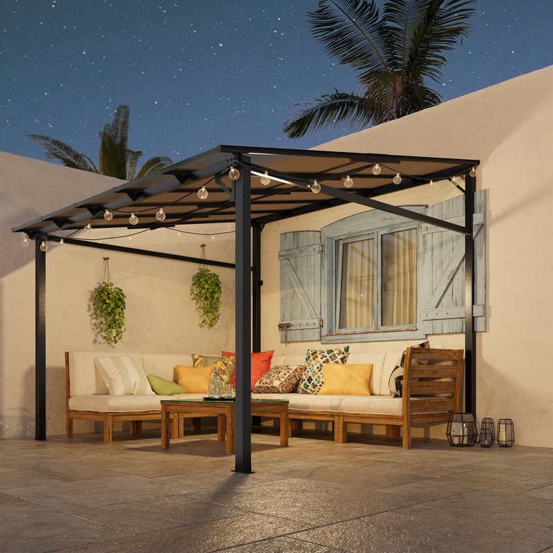 Wall-Mounted Lean to Pergola Aluminum Hardtop Gazebo – Durable Polycarbonate Roof, UV Protection, Easy Assembly – Size: 10x10 FT