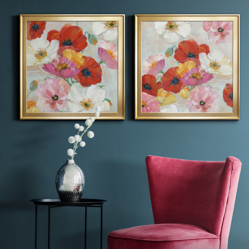 «Confetti Flowers I», reproduction de photo sur toile 2 pièces, Or, H 34,5 po x l 69 po x P 1,5 po