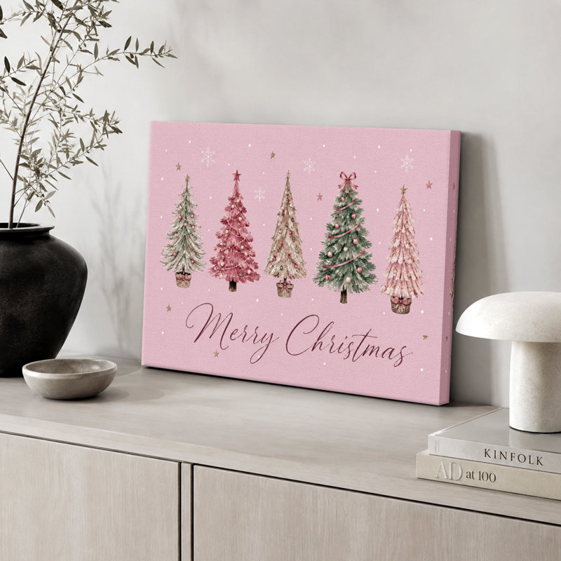 Œuvre d'art de Noël arbre de Noël rose, images de chambre de bébé, impression sur toile encadrée, Toile tendue