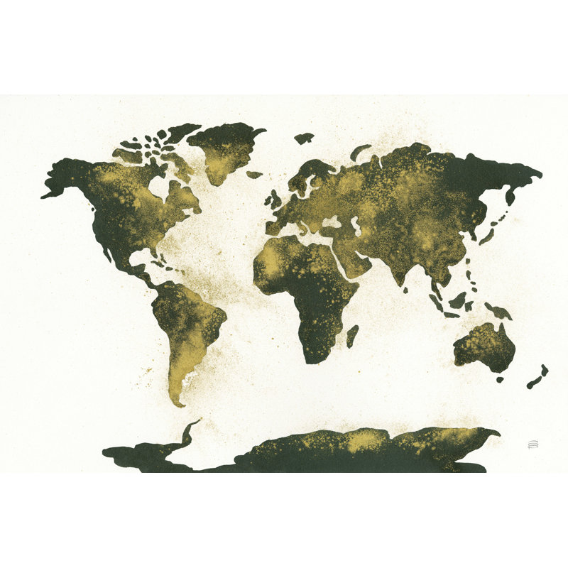 Carte du monde poussière d'or, H 12 po x l 18 po