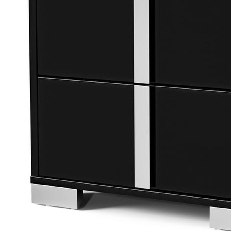 Table de chevet Suni, bois noir piano avec finition UV, 2 tiroirs, 24 po, Noir piano