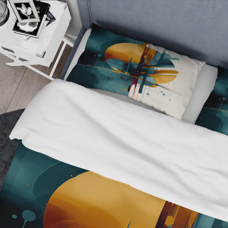 King Abstract Geometric Multicolor Microfiber Duvet Cover Set