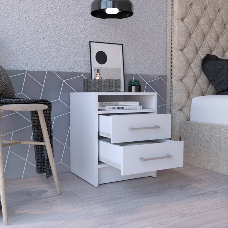 Nightstand 20"H, Two Drawers, Superior Top, Metal Handles, White, White
