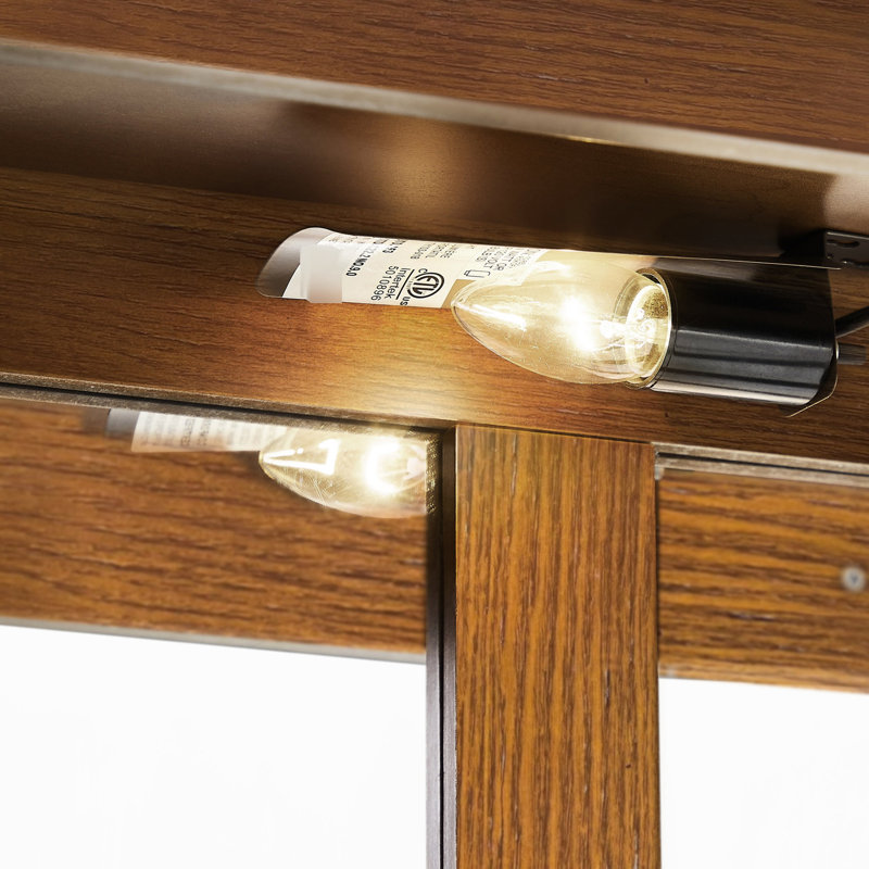 Oak Curio Cabinet With Tempered Glass Doors And Mirrored Back Panel Rectangular In Flexible Storage, Oak