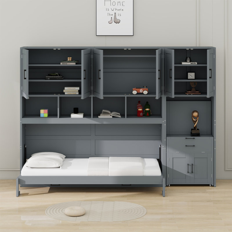 Lit escamotable mural avec placard et bureau Murphy, Gris