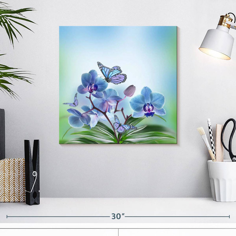 Harnek, papillons et fleurs d'orchidées, H 16 po x l 16 po
