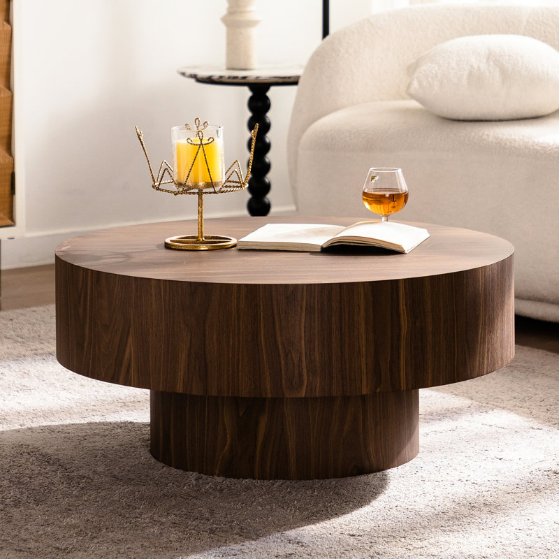 Table basse ronde en noyer de 31,1 po pour le salon, la chambre à coucher, le bureau - Style moderne, surface lisse, rangement ouvert, conception simple et élégante, base stable, entretien facile