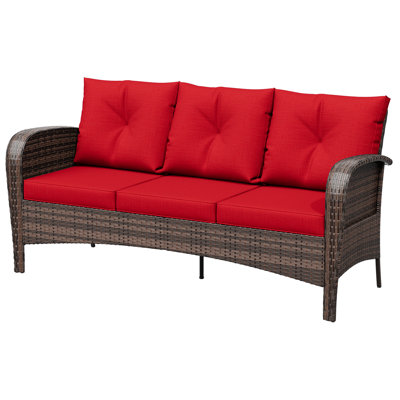 3-person Patio Rattan Sofa With Wide Armrests