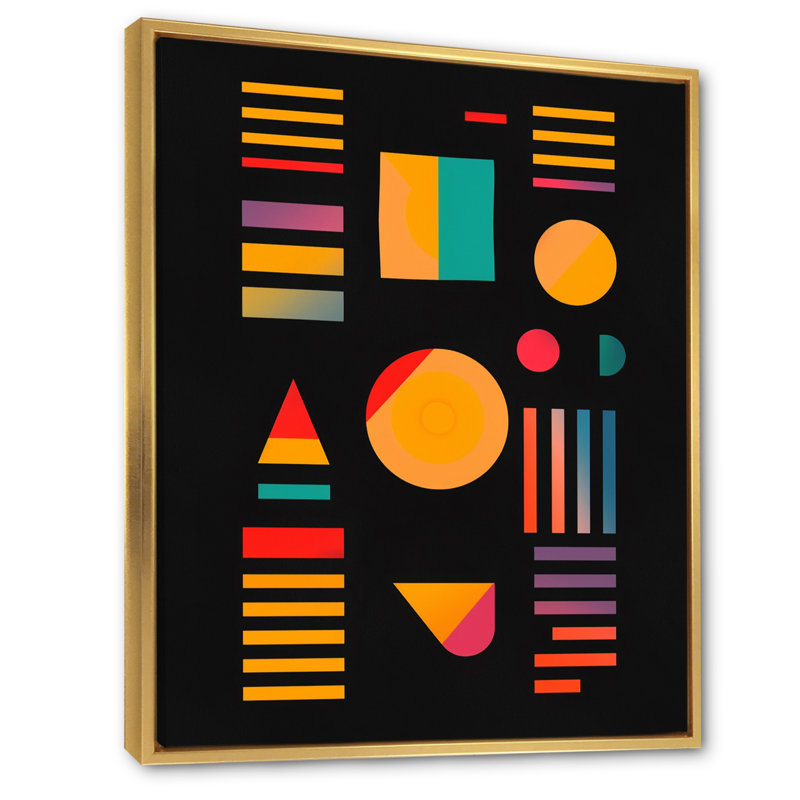 «Retro Geometric on Black I», reproduction sur toile, H 20 po x l 12 po x P 1 po, Cadre flottant doré