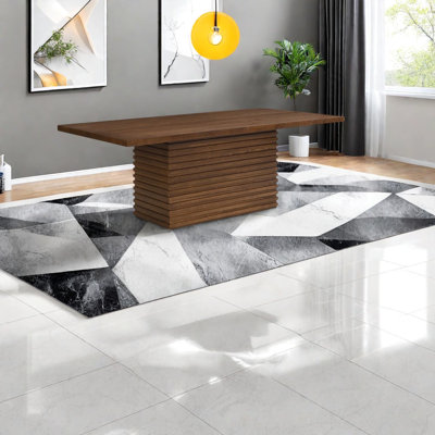 Spacious Solid Wood Dining Table, Walnut Finish, Modern Style For Dining Room
