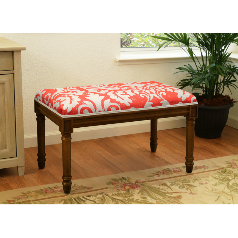 Banc en bois massif Cambel, Noyer / rouge corail