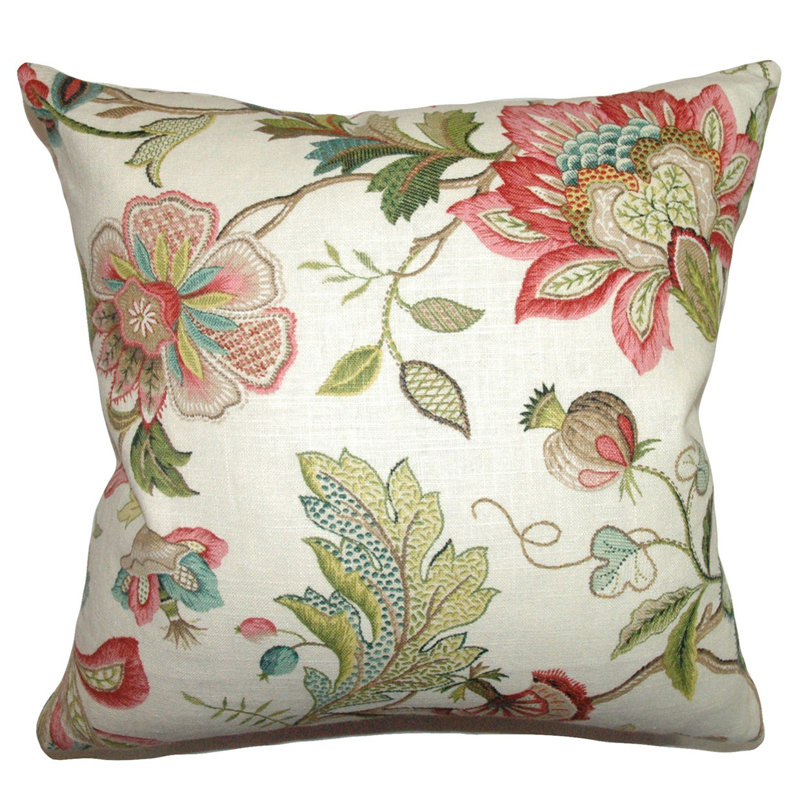 Floral Cotton Blend Reversible Throw Pillow, 20" H x 20" W