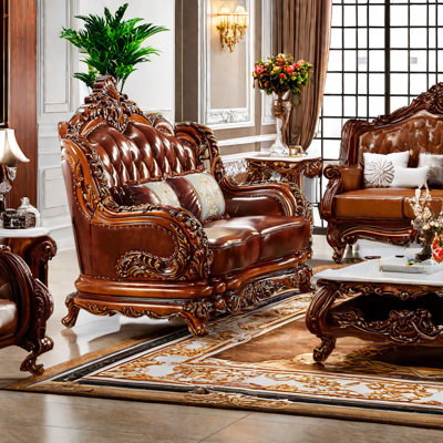 European Style Solid Wood Sofa Upholstered 69.29'' Loveseat