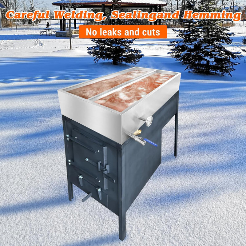 Maple Syrup Evaporator Pan 48 X 24 X 9.4 Inch, Stainless Steel Maple Syrup Pan With 3/4" Throttle Valve & Thermometer, Maple Syrup Boiling Pan For Making Sweet Maple Syrup