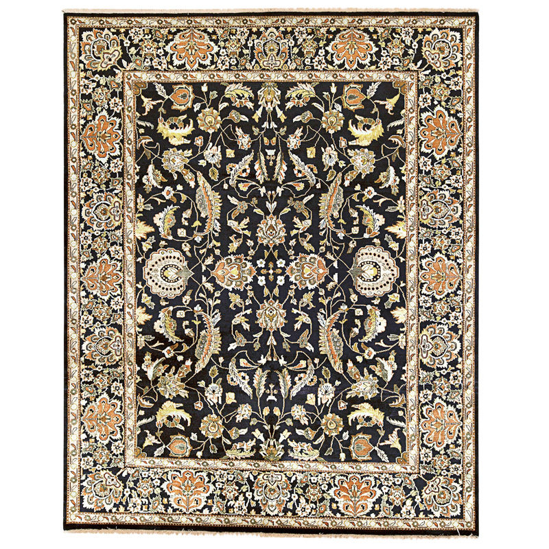 Tapis noir noué à la main de haute qualité