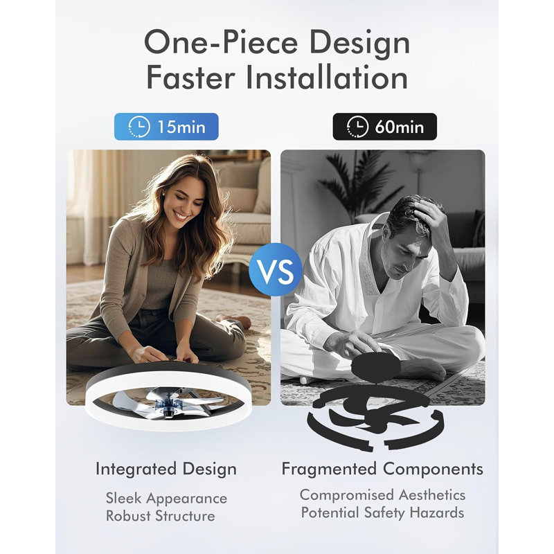 Ceiling Fans With Lights And Remote, 20 Inch Low Profile Fandelier With APP Control, Ultra Quiet, Modern Flush Mount LED Fan Light With 3CCT And 6 Wind Speeds, For Bedroom, Dining Room