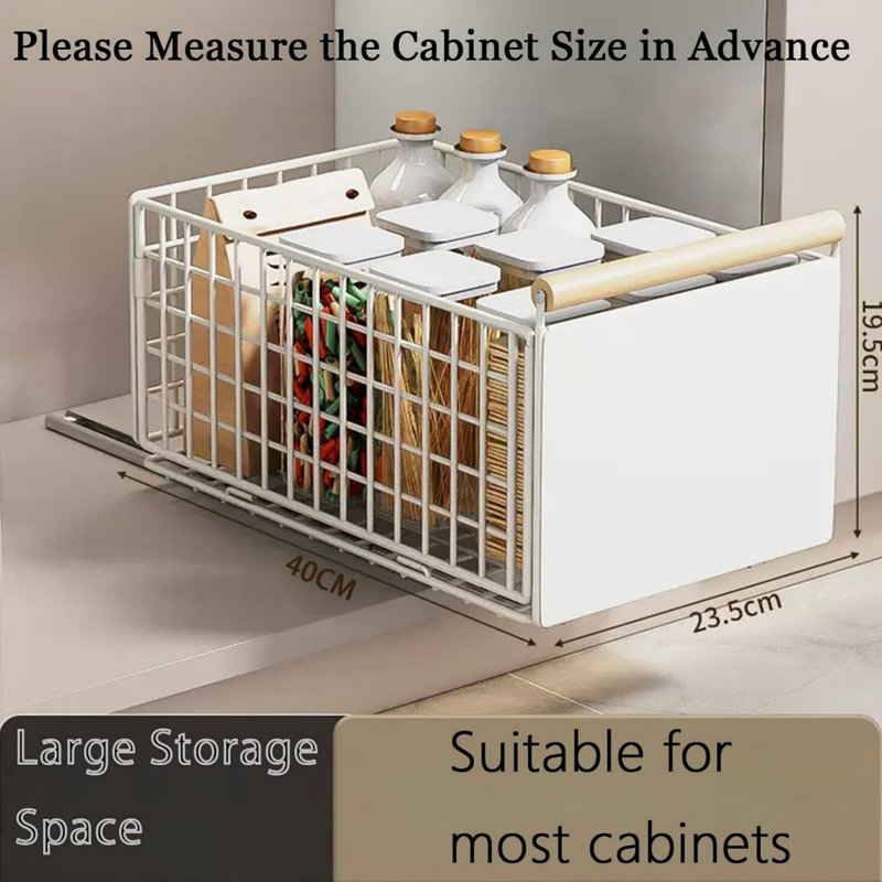 Black 2 Pack Pull Out Cabinet Organiser, Deeper Slide out Drawers Metal Kitchen Pullout Drawers 40 x 24 x 20 cm