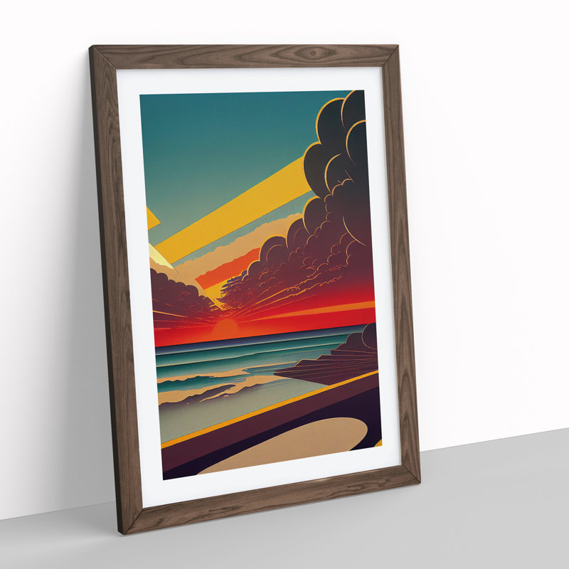 Ocean Sunset No.3 - Single Picture Frame Print, 64cm H x 46cm W x 2cm D, Walnut