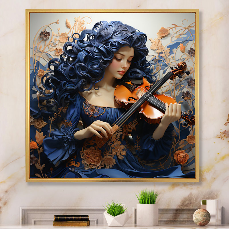 " Blue Music Classical Elegance I ", Gold Floater Framed, 36" H x 36" W x 1.5" D