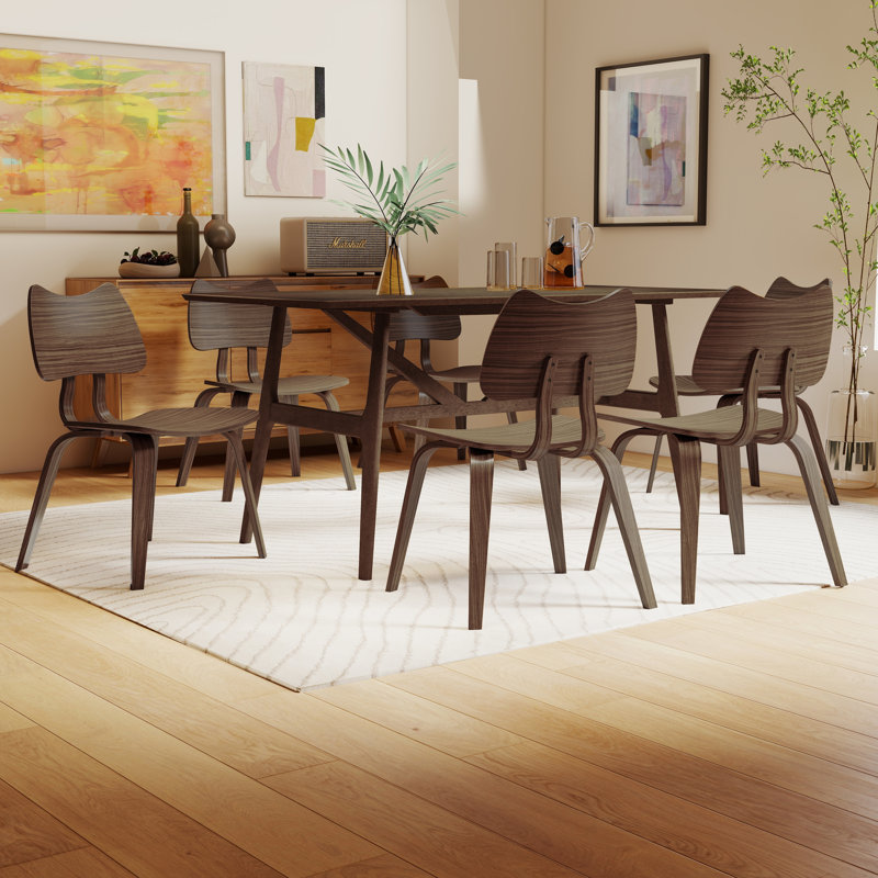 Ensemble de table de salle à manger rectangulaire moderne avec base en bois d'hévéa massif et chaises avec dossier pour la cuisine, le salon et la salle à manger