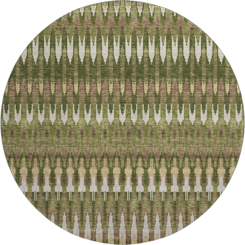 Premium Machine Washable Prisco Olive Rug, Round 8'