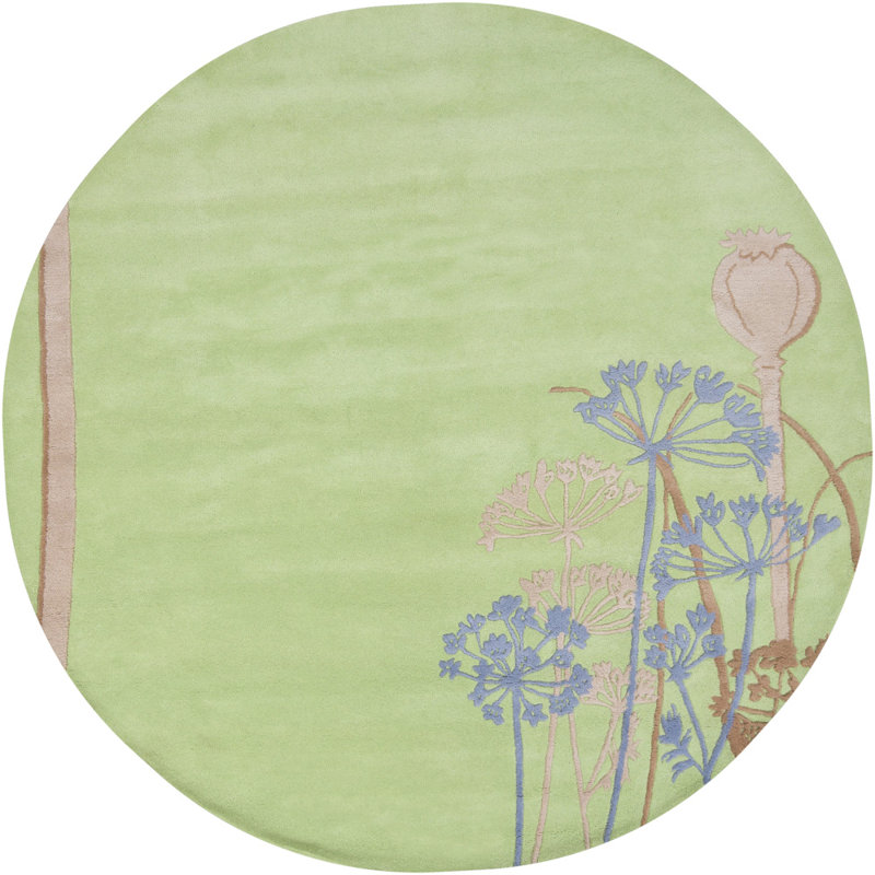 Dooling Authentic Hand-Tufted Handmade Grass Green & Periwinkle Whimsical Botanical Wildflower Wool Area Rug, Round 7'9"