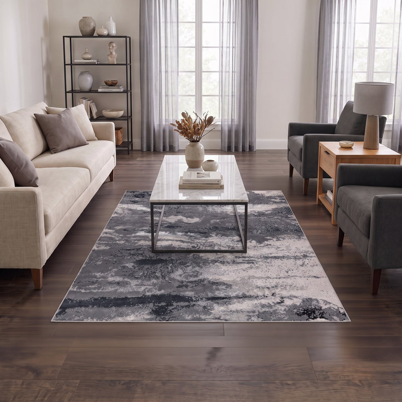 Nevada Collection Abstract Black and Grey Rug, Rectangle 2' x 3'4"