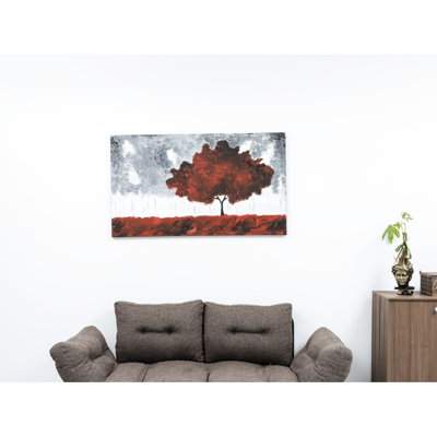 Hand-Painted Wall Canvas 47'' X 27'' - Red For Fall, Unframed, 41In+ Oversized, Main Material Painting