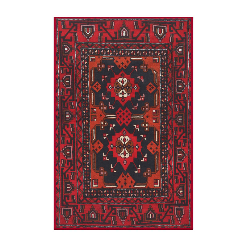 Tapis rose/rouge/noir traditionnel Douros, Rectangle 7 pi x 9 pi