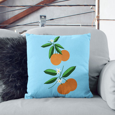 Orange Blossom Blue Square Throw Cushion