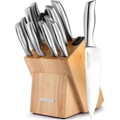 Zulay Kitchen Premium 12-Piece Knife Set with Natural Wood Block and Built-in Sharpener