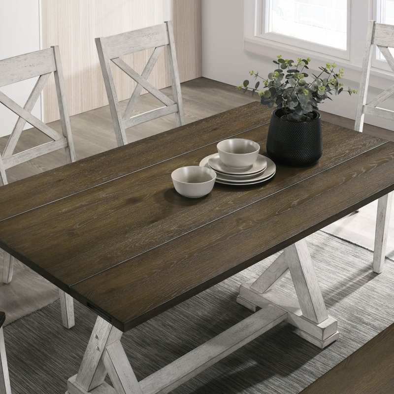 Devante Foldable Leaf Trestle Dining Table, Chestnut, Antique White