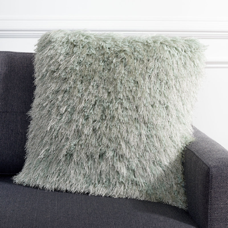 Gray Shag Hollywood Glam Square Decorative Pillow