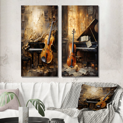 Vintage Violin And Piano Harmony - Music Canvas Prints Set Of 2