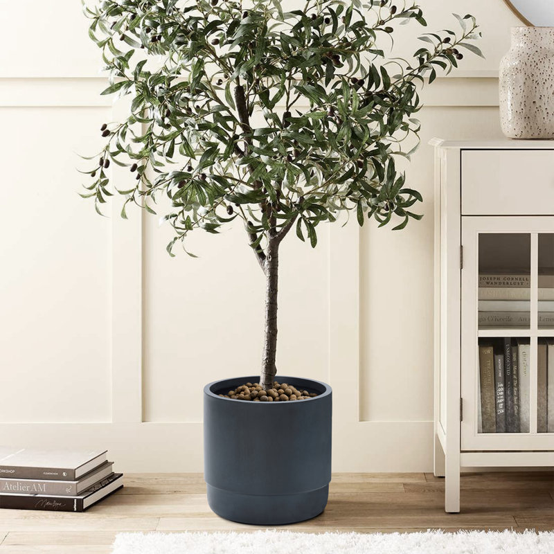 Handmade Modern Gray MgO 14.17" Round Pot Planter