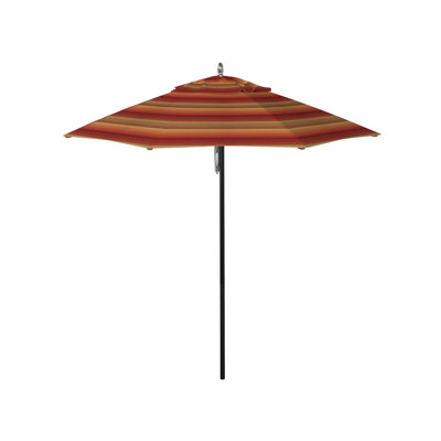 Parasol de 7,5 pi en aluminium noir avec nervures en fibre de verre et poulie à Astoria Sunset Sunbrella