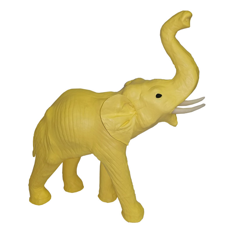 Hillenbrand Leather Elephant, 12" H x 12" W x 4" D, Yellow, Paper Mache