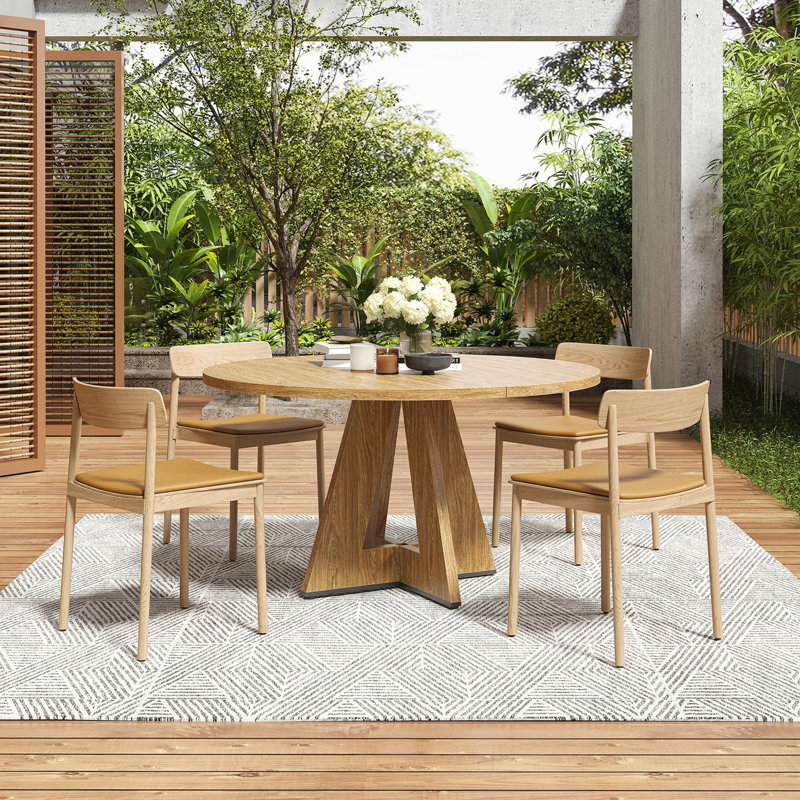 Table de salle à manger ronde pour 4 à 7 personnes, table de cuisine en bois moderne avec base en métal robuste, grande table ronde pour salle à manger, assemblage facile, 47 po