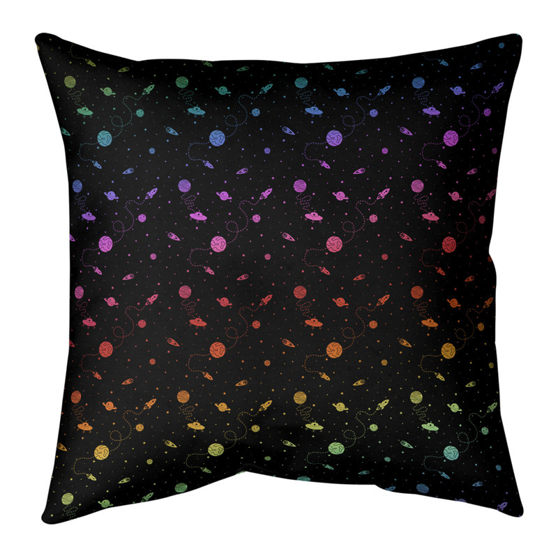 Coussin décoratif intérieur / extérieur Katelyn Elizabeth, H 20 po x l 20 po, Noir / mauve / bleu