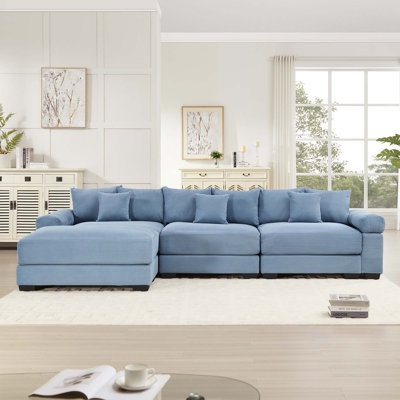 Canapé modulaire en L 130 po surdimensionné en L 130 po, tissu velours côtelé doux, avec siège profond et accoudoirs larges Conception ergonomique 9 coussins Assemblage facile, pour le salon, la chambre à coucher