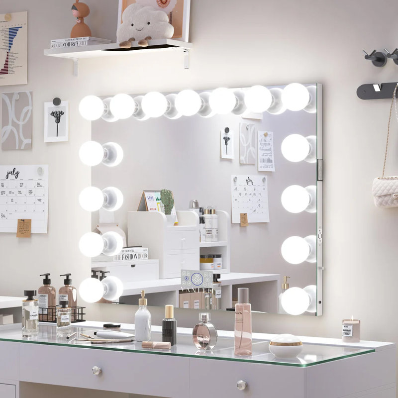 Miroir de maquillage avec ampoules à intensité variable et fixation murale Bluetooth, 31,5 po x 39,5 po