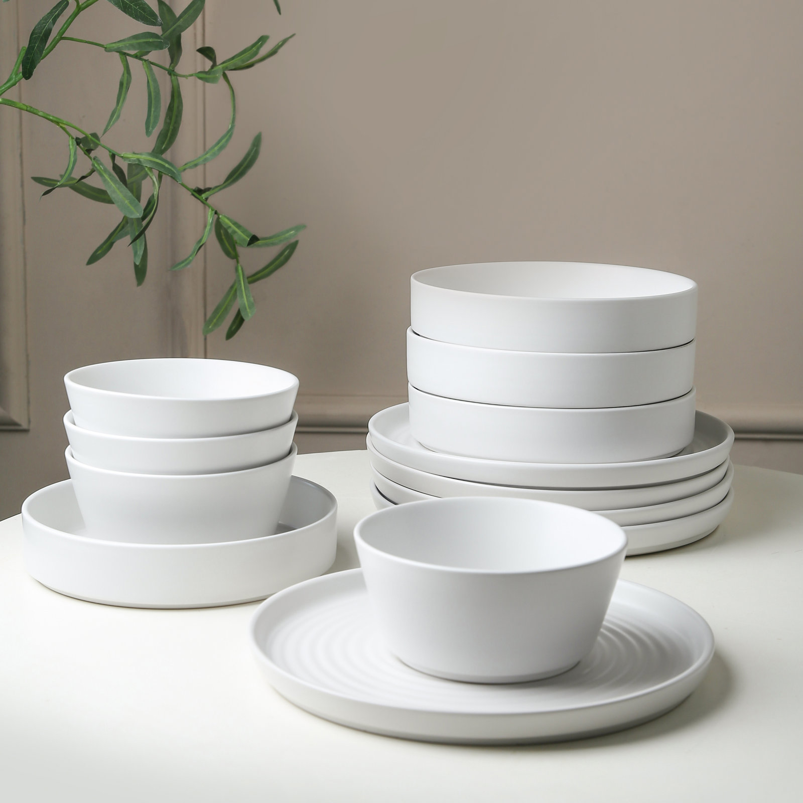 Elica Stoneware Dinnerware Set, White