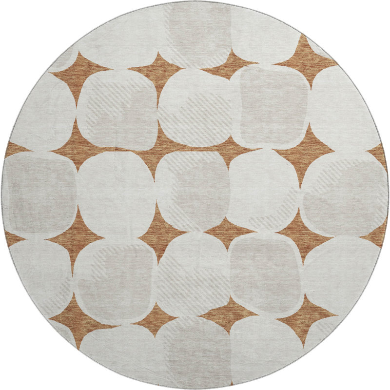 Premium Machine Washable Prisco Paprika Rug, Round 8'