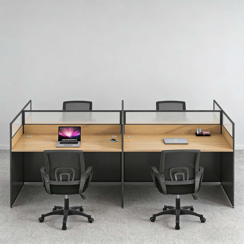 Rectangular 4-person Office Cubicle,benching Workstation With Cable And Office Chair, 4