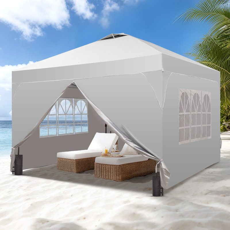 Tentes 12 pi x 12 pi à installation unique avec parois latérales et sacs de sable, Blanc