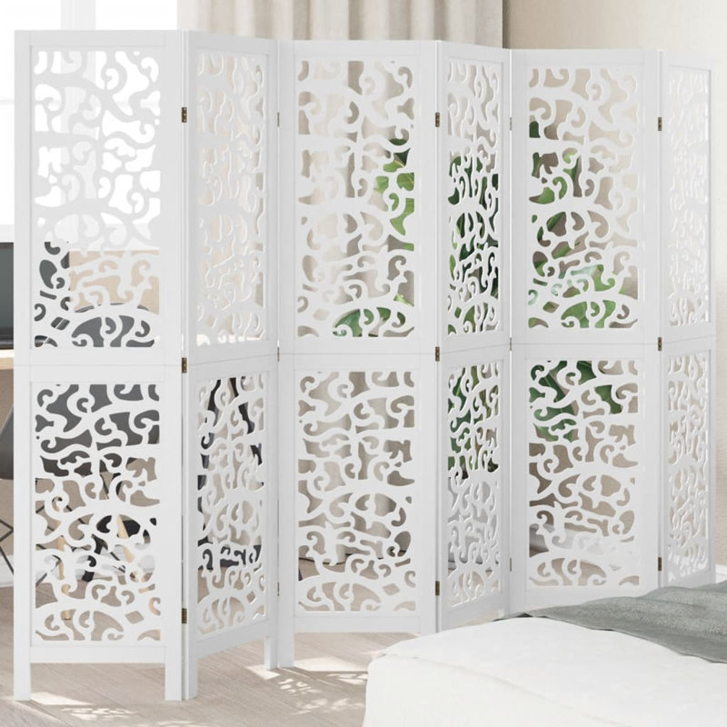 Folding Room Divider, 6, 200cm H x 215cm W x 1.6cm D, White