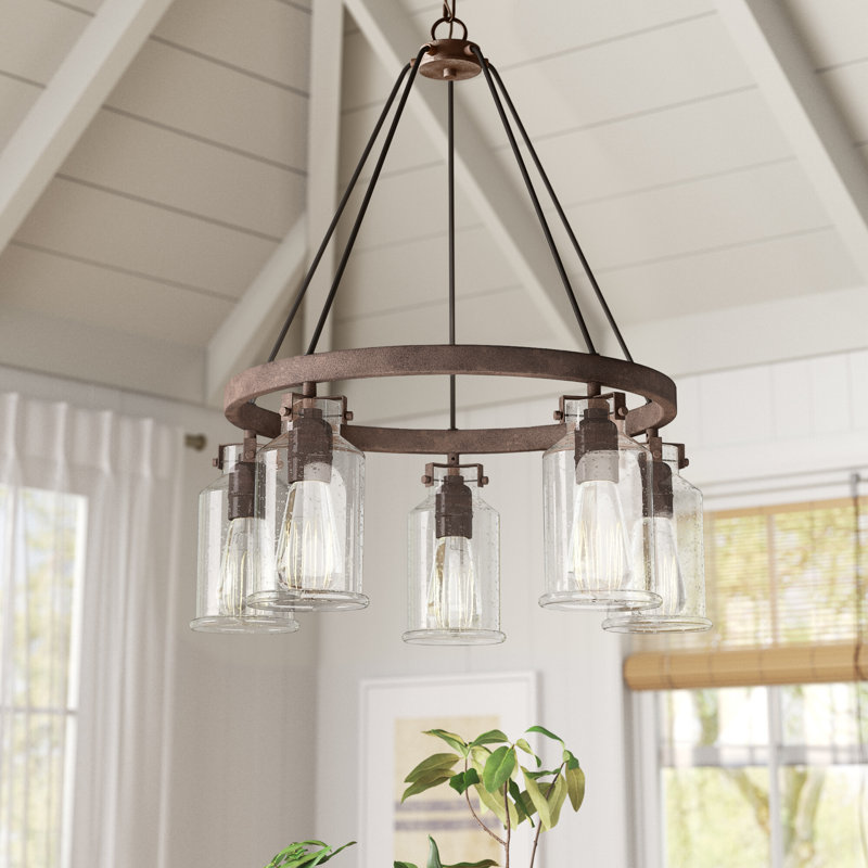 Dylan 5 - Light Dimmable Wagon Wheel Chandelier