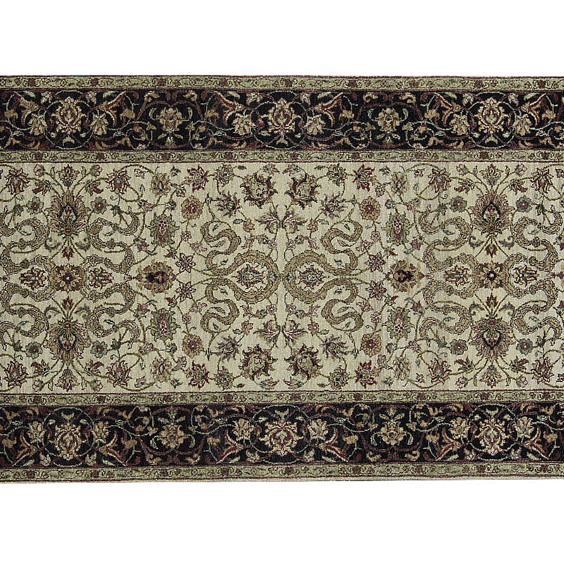 Tapis ivoire et noir noué à la main de haute qualité