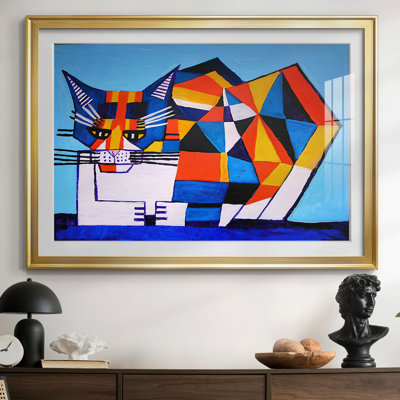 Chat géométrique (Pop Art / Style cubiste) - Inconnu / Contemporain - Reproduction encadrée avec passe-partout et verre - Contemporain